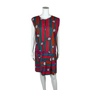 Vintage 60s Striped Romper Women's 1X Colorful Sleeveless Floral Zip Up Playsuit